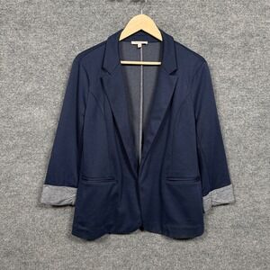 Skies Are Blue Womens Size XL Blazer Jacket Navy Single Breasted Roll Tab Sleeve